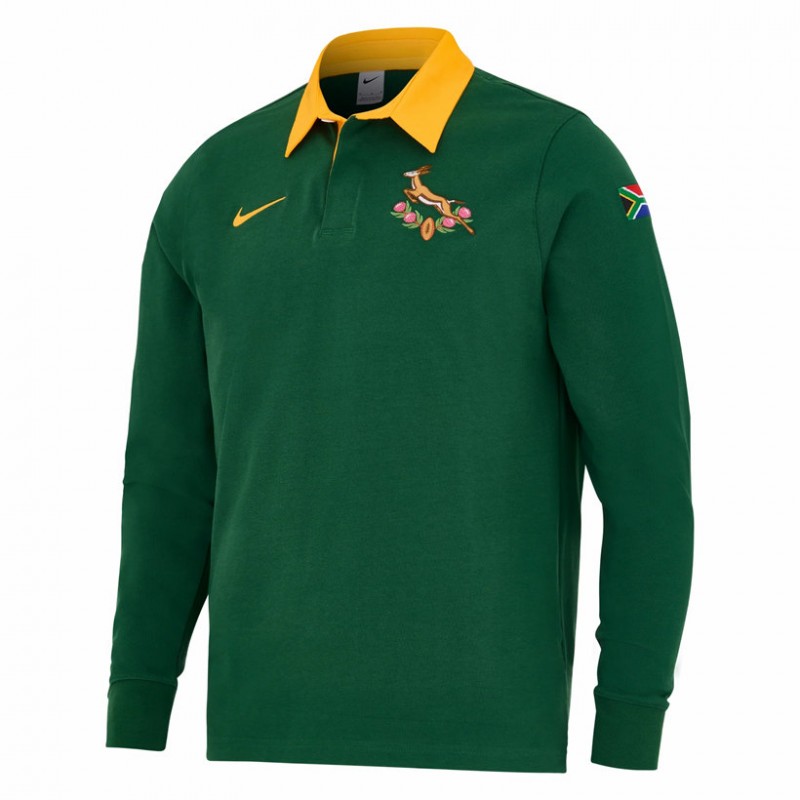 South Africa Springboks Mens Long Sleeve Pique Rugby Polo 2025