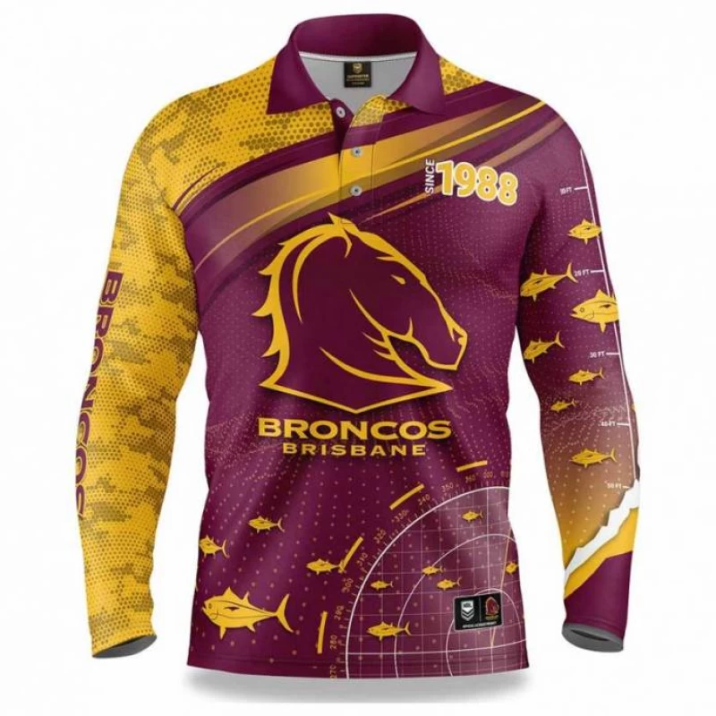 Brisbane Broncos Mens Fishfinder Fishing Rugby Shirt 2022